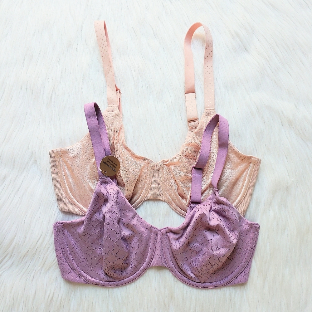 Wacoal Unlined Purple & Light Pink Bras, 32DD  (~32E)